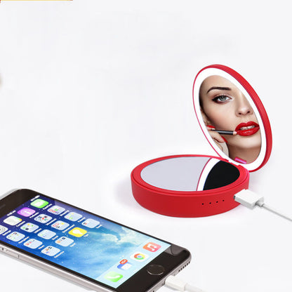 Double-Sided Magnifying Hand Makeup LED Mirror for Travel with Handle