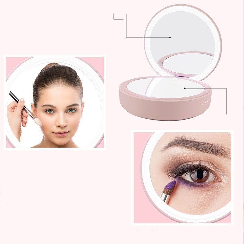 Double-Sided Magnifying Hand Makeup LED Mirror for Travel with Handle