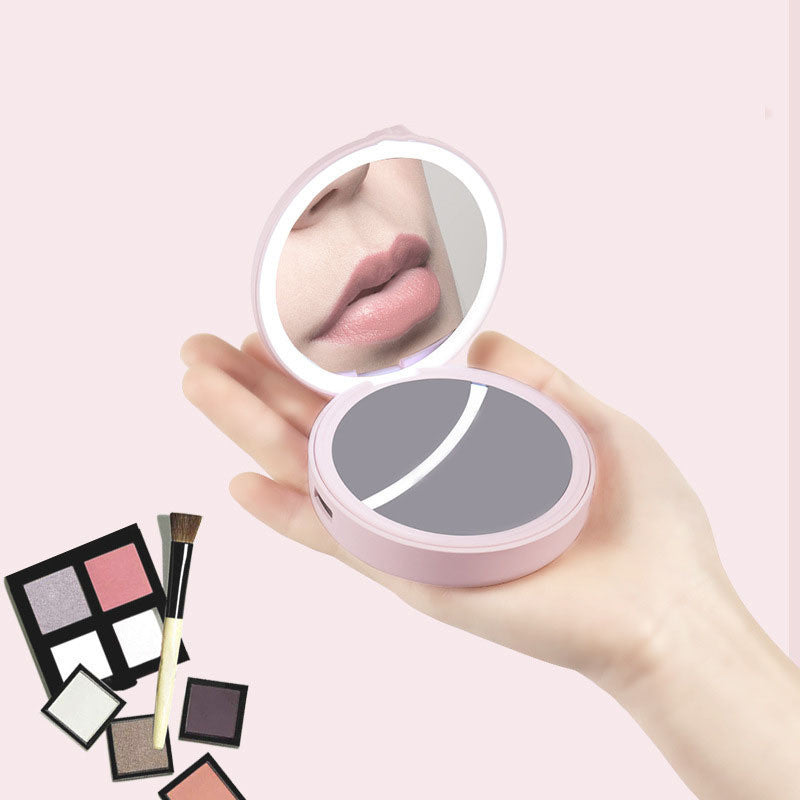 Double-Sided Magnifying Hand Makeup LED Mirror for Travel with Handle