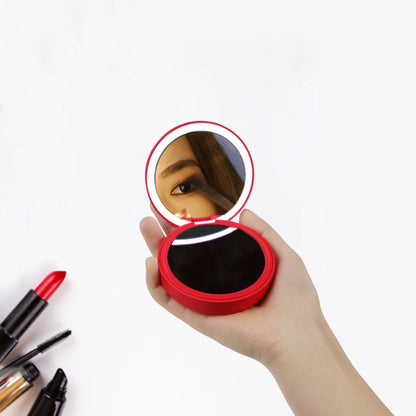 Double-Sided Magnifying Hand Makeup LED Mirror for Travel with Handle
